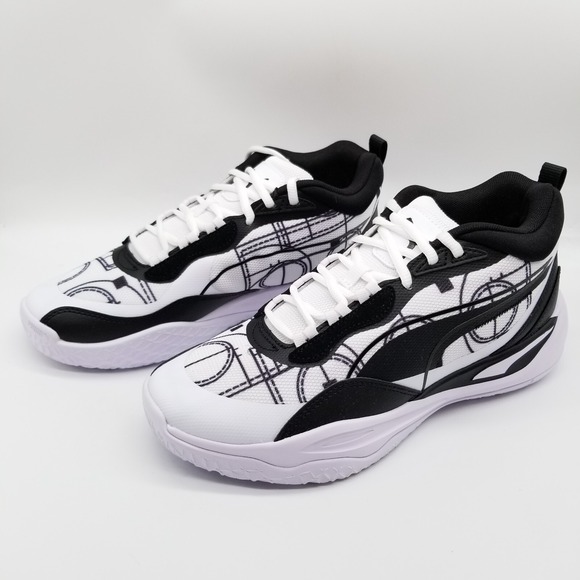 Puma Men's Playmaker Pro Courtside Shoes Sz 8.5 White Black Printed Low Top